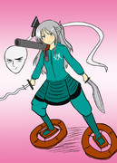 パーカー甲冑ロングハーフポニーショルダーキャノンフランベルジュククリ刀水蜘蛛 イケメン半霊妖夢