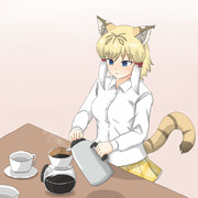 コーヒーを淹れてくれるサーベルタイガーちゃん