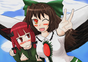 カメラに向かってピース！