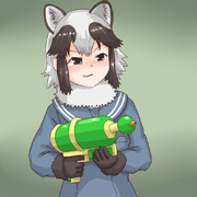 (水)鉄砲を持つと悪い顔になるタヌキちゃん