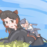 休憩中のカバさんの背中で遊ぶカワウソ