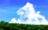 アニメ風背景素材②「夏の入道雲と土手」