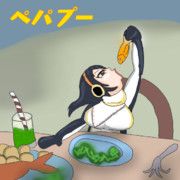 某ペンギンアニメ風に魚を食べるコウテイ