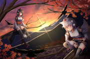 天狗と鴉と夕焼けと