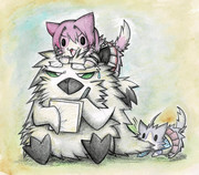 グアガム提督に絡む鬼怒猫と酒匂猫