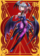 ハロウィンでカプコンヴァンパイアシリーズ・モリガンの仮装をするハシビロちゃん