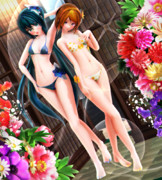 【今日のミクお姉さん】リンお姉さんとビキニでおそろい…♡