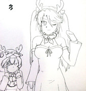 お絵かき中のトナカイな五十鈴と阿武隈