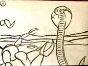 Scorpion Fighting The Purple Snakes Pencil Line