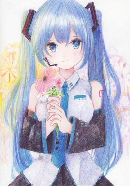 色鉛筆で初音ミク くろいうさぎ さんのイラスト ニコニコ静画 イラスト