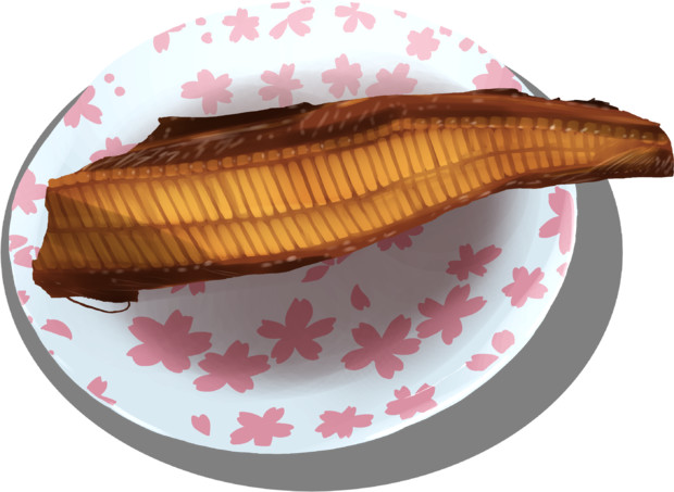 油絵 お母さんが焼いてくれた温かい焼き魚 ニコニコ静画 イラスト