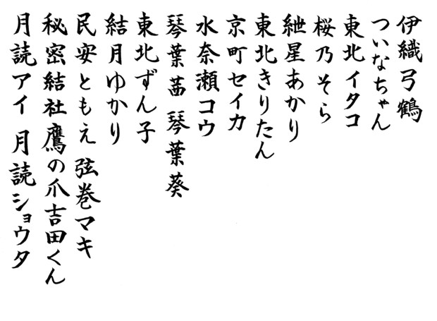 ボイスロイド全キャラ毛筆素材（透過）