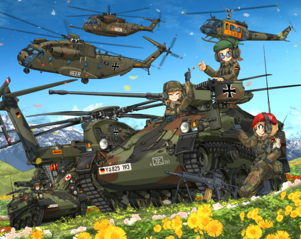 空挺戦車と花畑