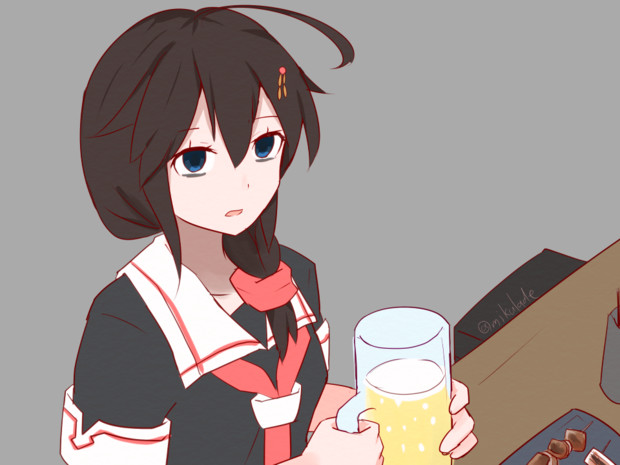 激務と過労で目の下のクマがとれない帰りにいきつけの居酒屋で一杯やってる時雨ちゃんファンアート みくらで さんのイラスト ニコニコ静画 イラスト