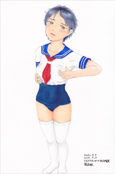 コピック着色 Jkスク水セーラー白サイハイ 和久井留美 17 紫の雨蛙 さんのイラスト ニコニコ静画 イラスト