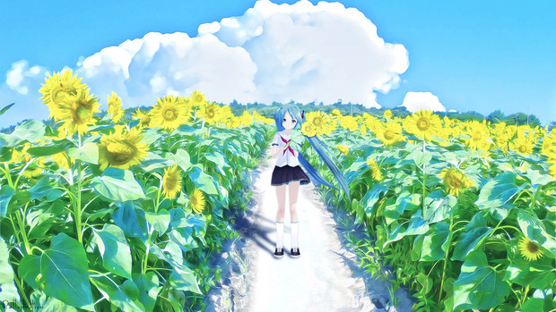 向日葵畑 Rellustration あきゃ Navigate さんのイラスト ニコニコ静画 イラスト