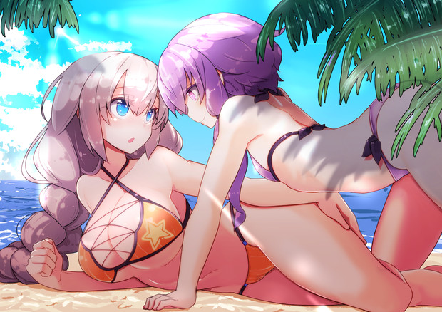 女二人 水着 海 何も起きないはずがなく ポン さんのイラスト ニコニコ静画 イラスト