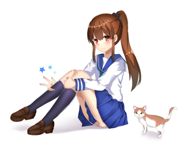 体育座りをしている女の子と猫 ミモリ さんのイラスト ニコニコ静画 イラスト