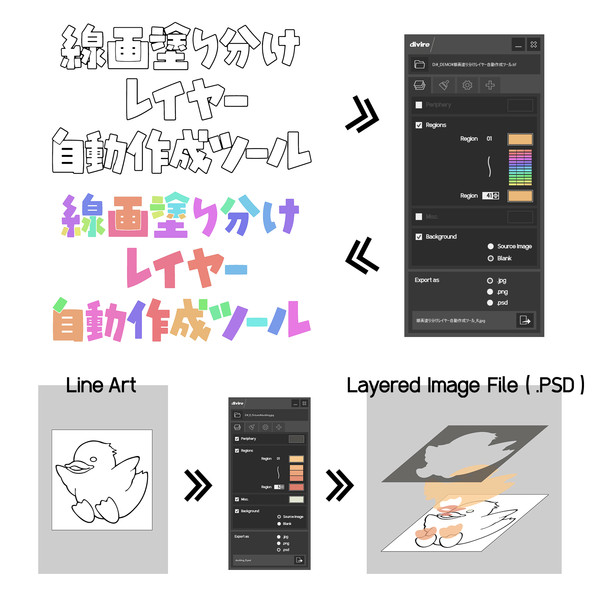 線画塗り分けレイヤー自動作成ツール “divire” 公開中