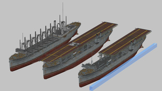 左からジュピター、ラングレー(空母)、ラングレー(水上機母艦)
