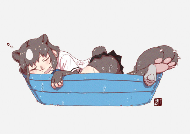 プールでうたた寝するヒグマさん きしだしき さんのイラスト ニコニコ静画 イラスト