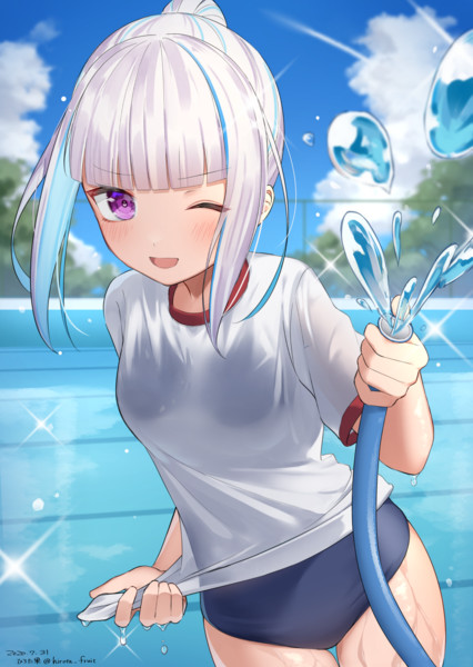 プール掃除で水のかけ合い女子 ひろた果 さんのイラスト ニコニコ静画 イラスト