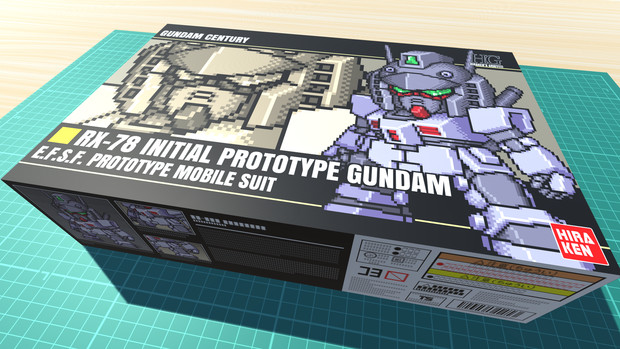 初期試作型ガンダム / 16色ドット絵ガンプラ箱絵風3D / hiraken
