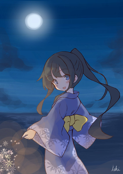 朝潮ちゃん 浴衣 花火 夜の海 Ichi さんのイラスト ニコニコ静画 イラスト