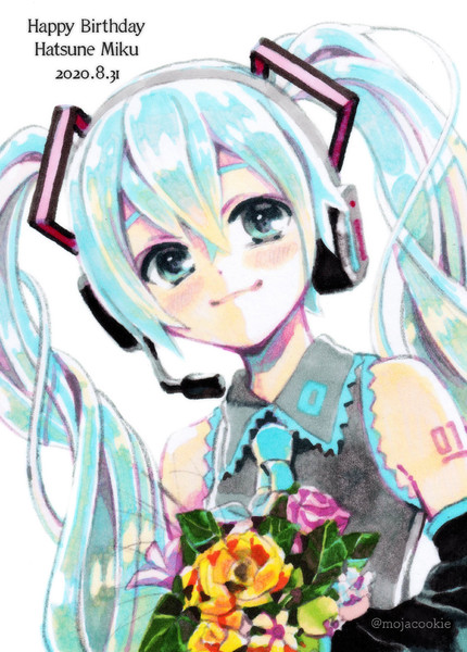 ダイソーのイラストマーカーで塗ってみた初音ミクさん ミク誕 もじゃクッキー さんのイラスト ニコニコ静画 イラスト