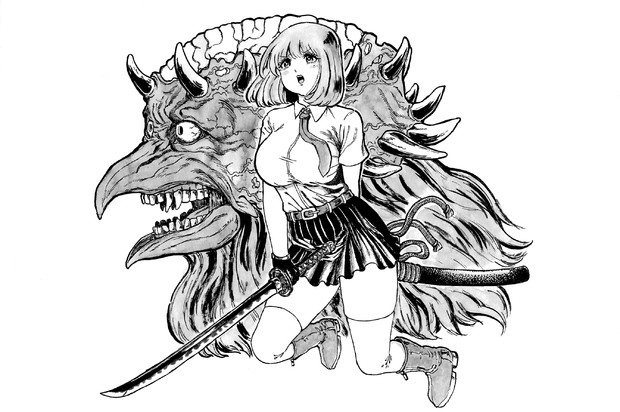 妖怪と戦ってる感じの女の子描いたよ いもり さんのイラスト ニコニコ静画 イラスト