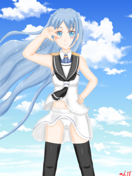 ドヤ顔で横ピースを決めてるけど神風が吹いてスカートがめくれたさみちゃんの図 紙装甲mk さんのイラスト ニコニコ静画 イラスト