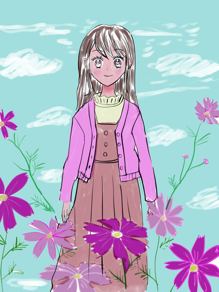 コスモス畑と女の子 らんらん２４ さんのイラスト ニコニコ静画 イラスト