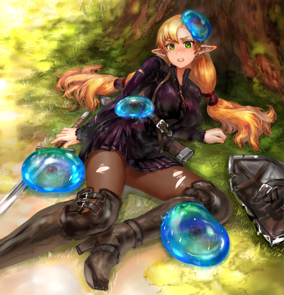 エルフ剣士と遊ぶスライム 佐々川いこ さんのイラスト ニコニコ静画 イラスト