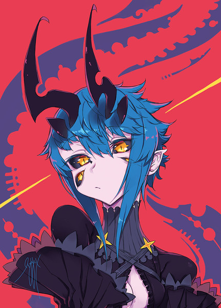 青髪ショートな角っ娘さん 聡間まこと さんのイラスト ニコニコ静画 イラスト