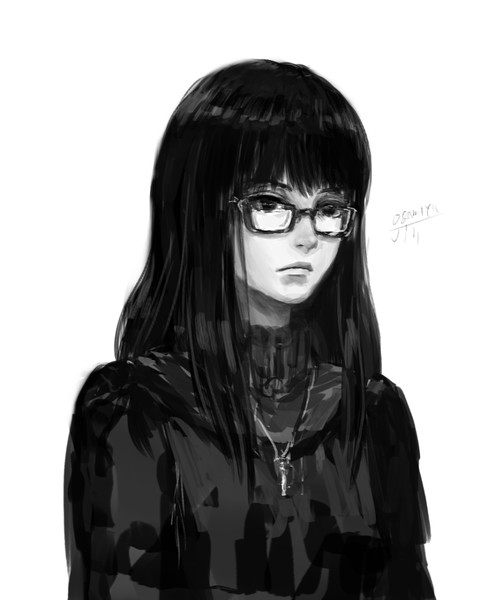 黒髪ぱっつん黒縁メガネ黒い服 雄河宮ジン さんのイラスト ニコニコ静画 イラスト