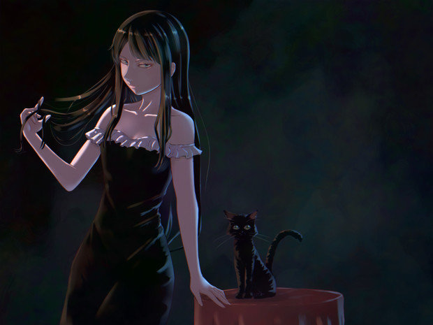 黒猫と黒ドレス ひげねこ さんのイラスト ニコニコ静画 イラスト