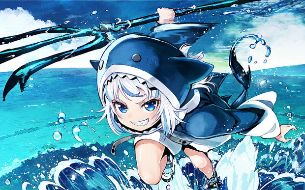海上を疾走するサメちゃん さきの新月 さんのイラスト ニコニコ静画 イラスト