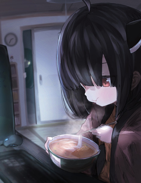 夜中にカップ麺を食べるきりたん 師走のヒゲ さんのイラスト ニコニコ静画 イラスト
