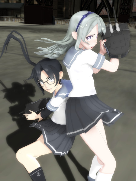 【MMD艦これ】「狭霧、下がりません！」「良いねぇ、燃える展開だ」(黒鬼式 天霧、狭霧)