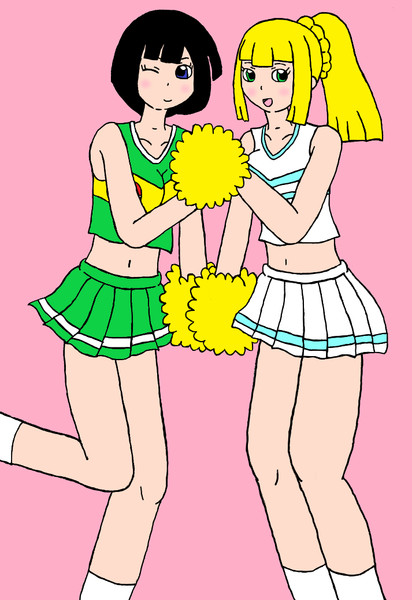 ポケモン25周年記念 チアガールのコスプレをしたミヅキとリーリエ アキラ さんのイラスト ニコニコ静画 イラスト