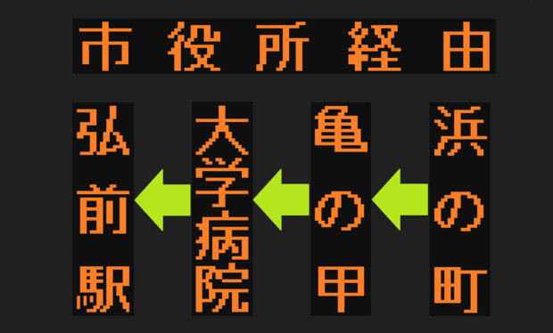 浜の町線（市役所経由）のLED方向幕（弘南バス）