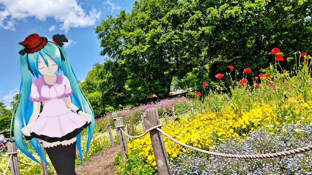 ミクさんと 木曾三川公園138タワーパーク 花畑 愛知県 そうせき さんのイラスト ニコニコ静画 イラスト