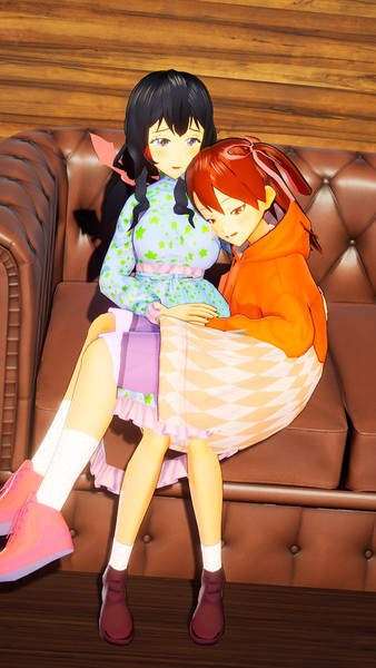 創作百合キャラがソファーでくつろいでいるシーン スイカ さんのイラスト ニコニコ静画 イラスト