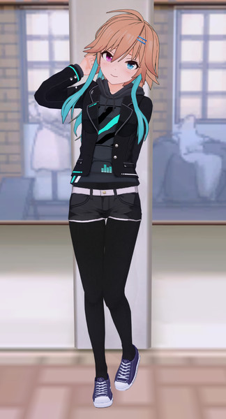 パーカーとデニムショートパンツと黒タイツコンボをきたオッドアイな二宮飛鳥 サメ さんのイラスト ニコニコ静画 イラスト