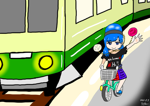 電車の横で手を振るヘカちゃん Syaー さんのイラスト ニコニコ静画 イラスト