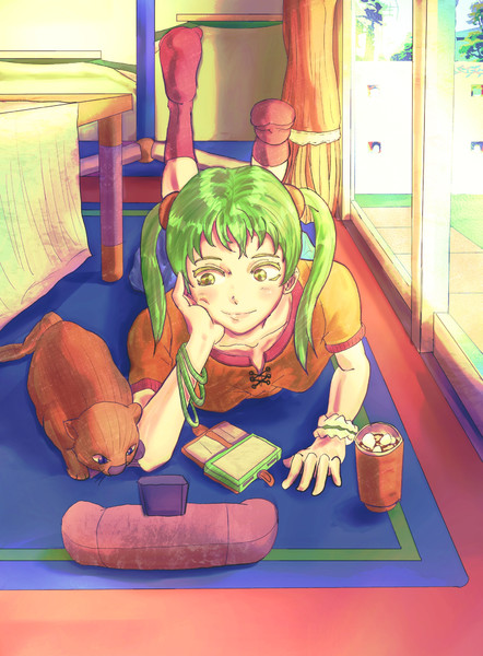 日向ぼっこする女の子