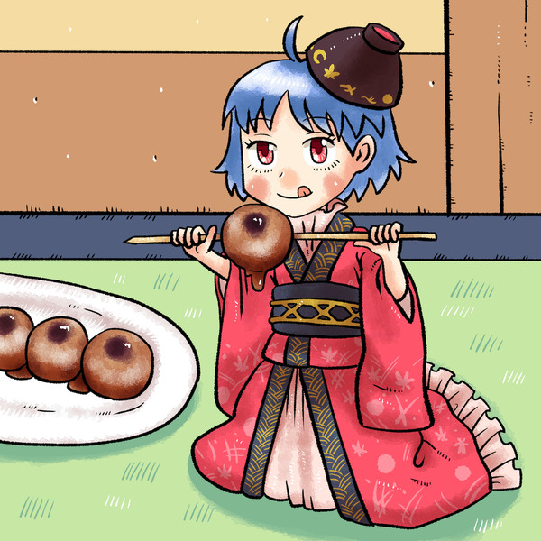 ヤマザキの串だんごを食べる少名針妙丸さん