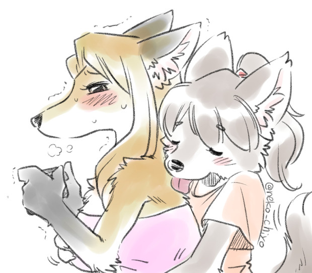 ひと狩り中の狐さんとわんこ