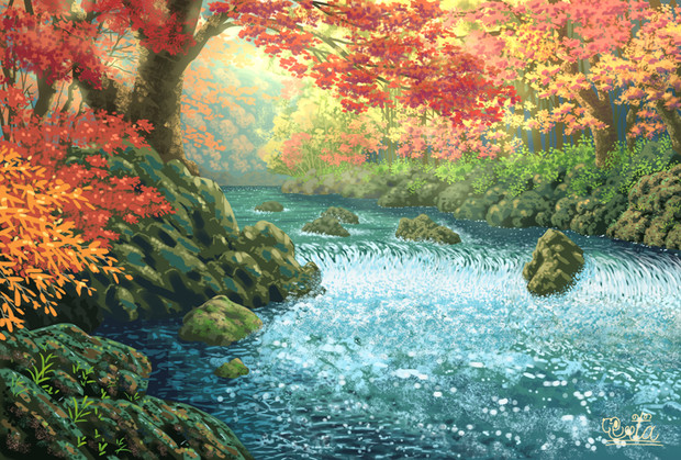 燃える秋の渓流 スーピー さんのイラスト ニコニコ静画 イラスト
