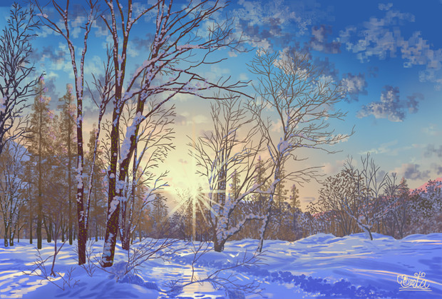 赤絵三段飾り 雪景色朝日